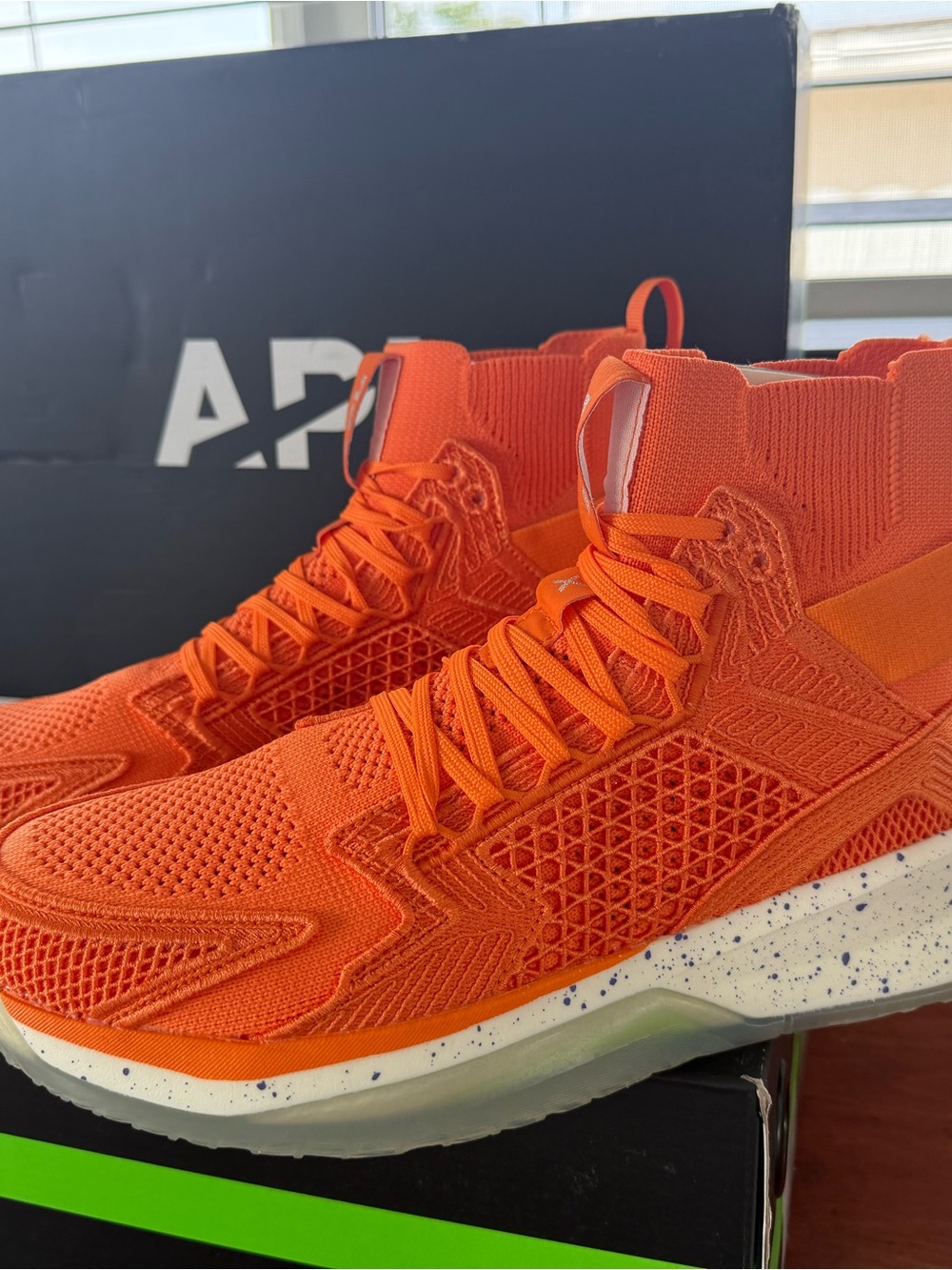 APL Men’s High-Top Knit Sneakers in Bright Orange Men size 6 Women 7.5